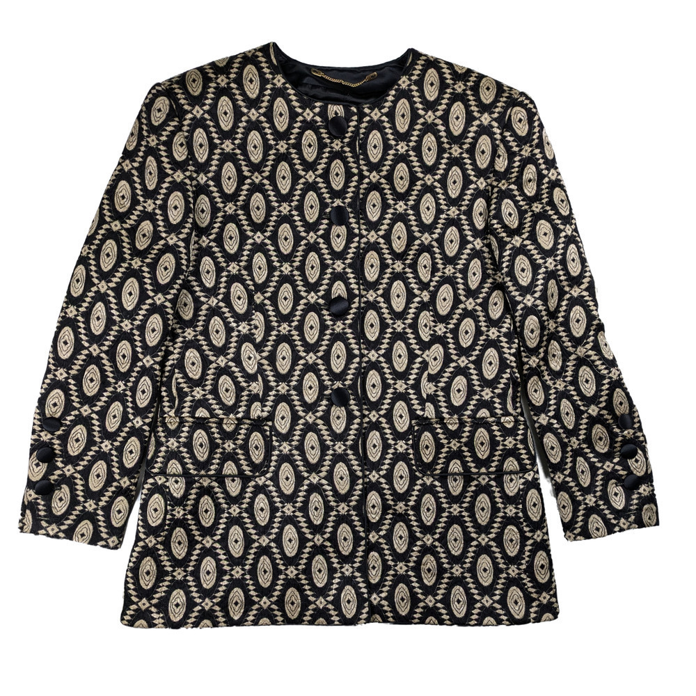 Vintage Escada Black and Gold Geometric Design Blazer Size 40
